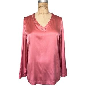 PESERICO Dusty Rose Silk Satin V-Neck Blouse Size 42 IT M USA
